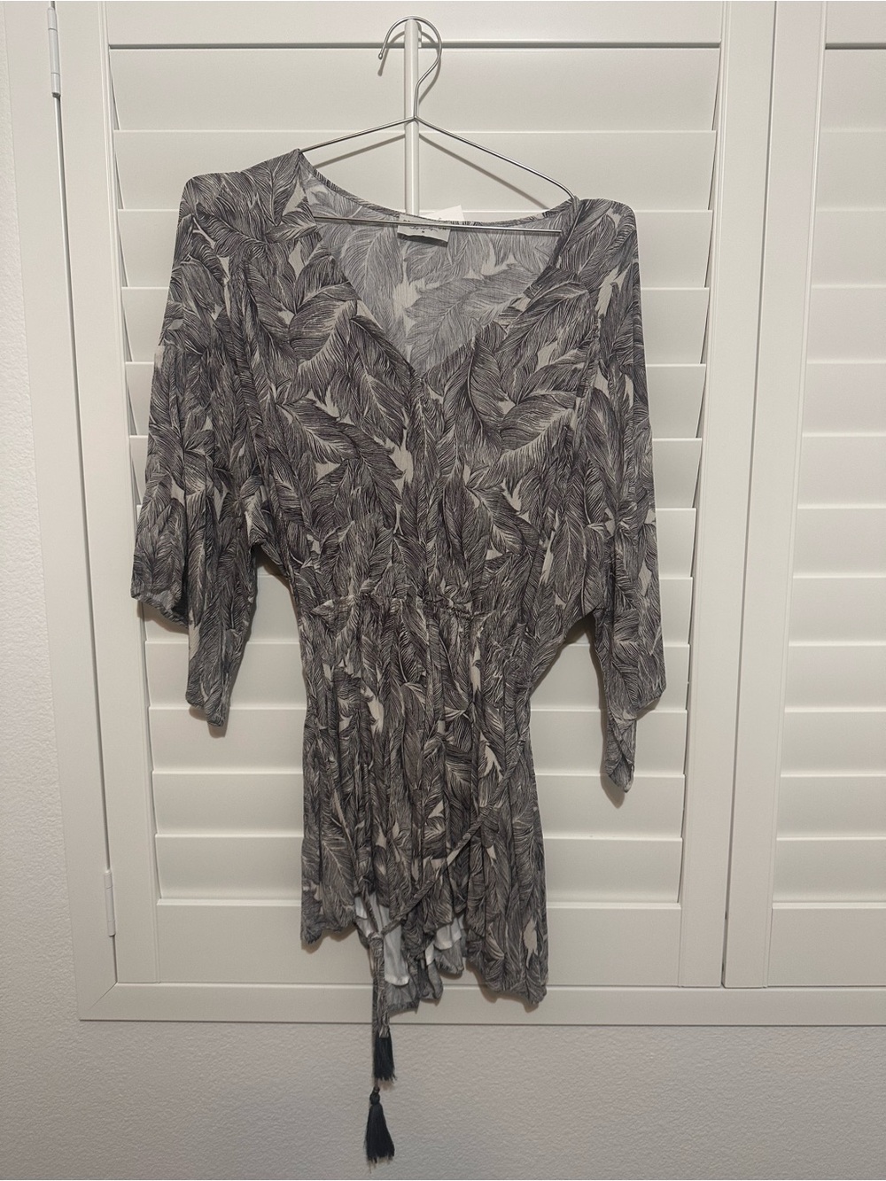Dress Forum Gray Leaf-Print Jumpsuit Romper